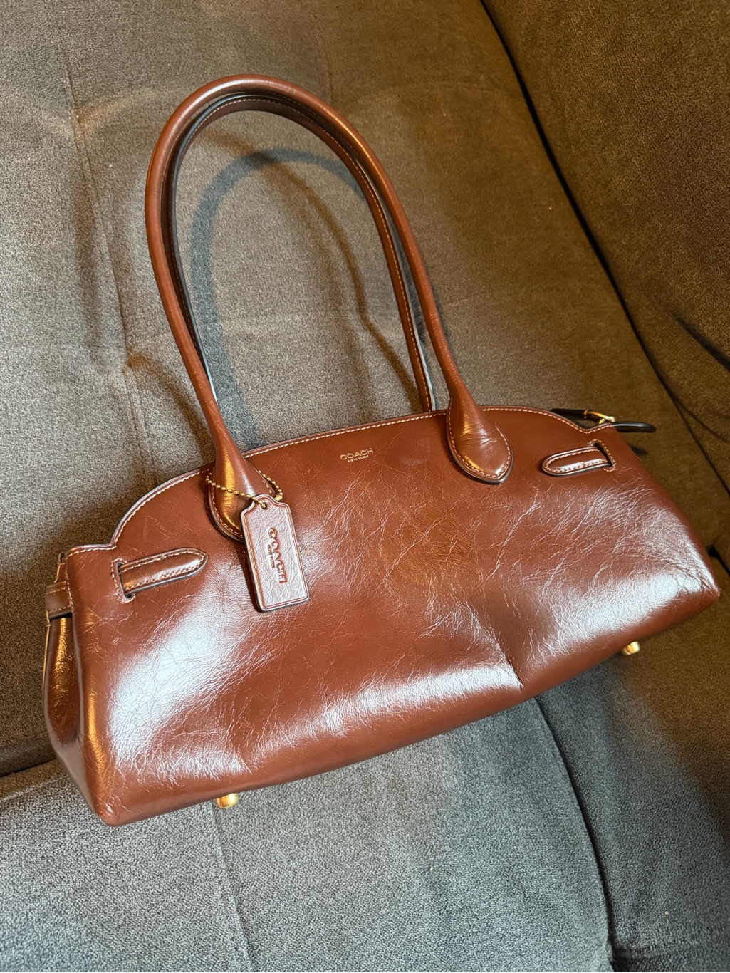 Coach Chestnut Brown Leather Shoulder Bag With Gold-Tone Accents